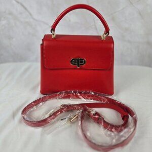 On 34th TANDII Red Top Handle Stachel Crossbody Strap Turnlock Closure NWOT